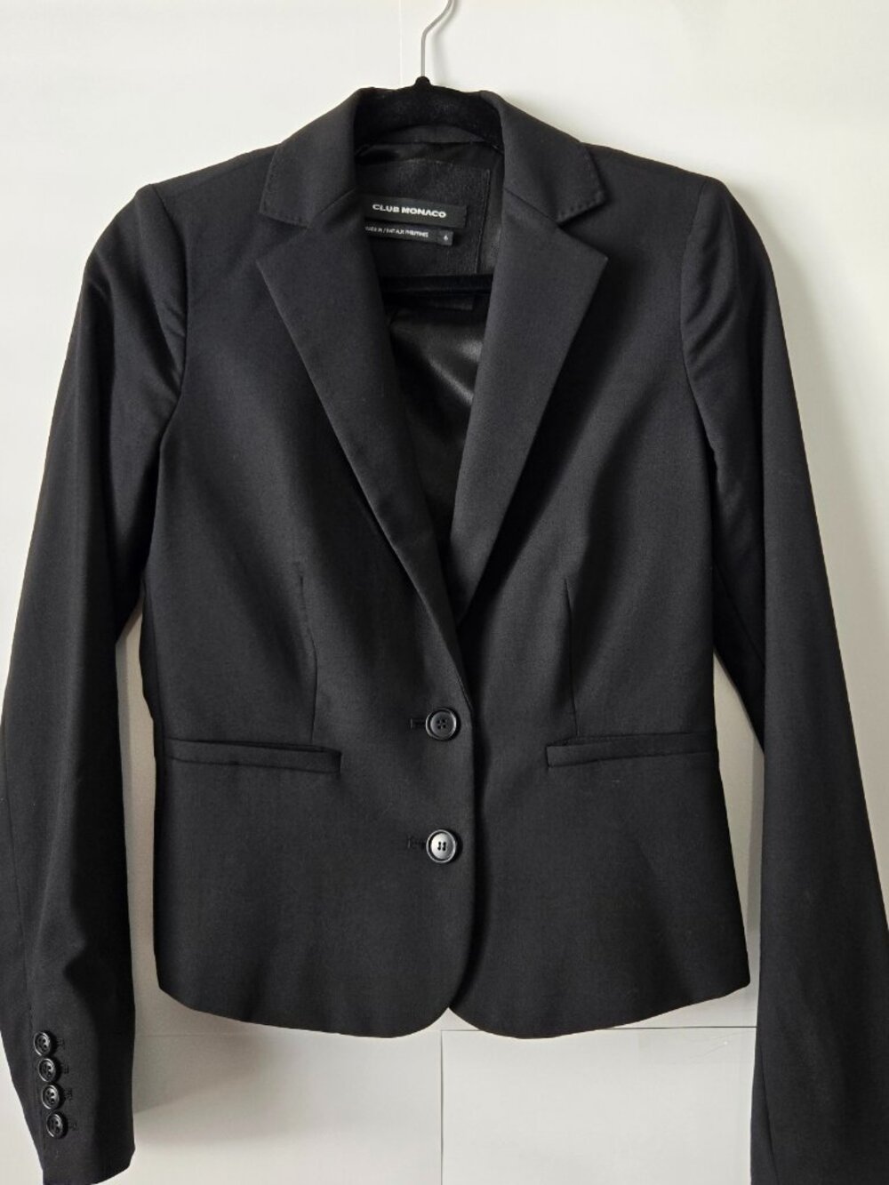 Y2K Club Monaco Tailored Single Breast Black Wool Work Blazer Size 6